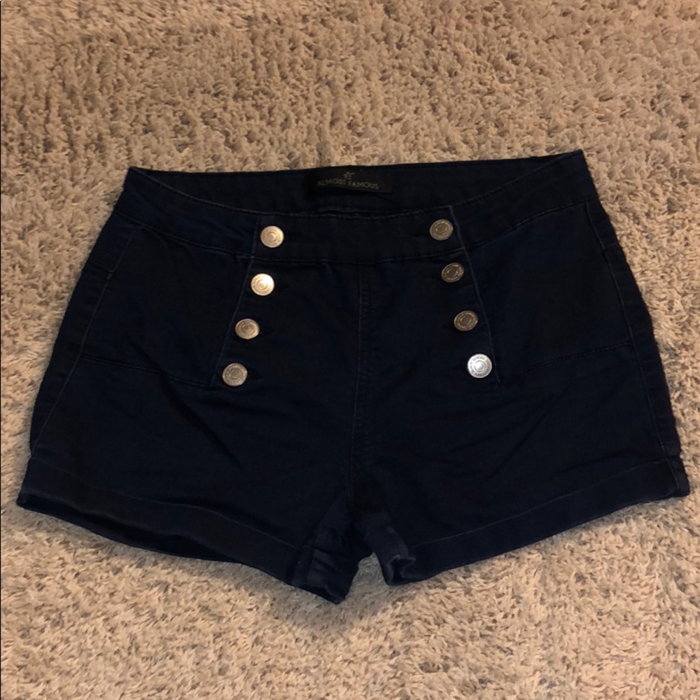 dark blue button up shorts
